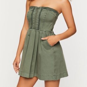 NWT Forever 21 Twill Crochet-Trim Strapless Mini Dress - M